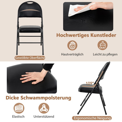 Sada 4 skládacích židlí, kovový rám, polstrované, PVC kůže