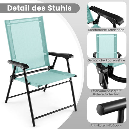 4 skládací zahradní židle s područkami, mátově zelená