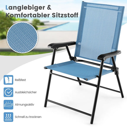 4 skládací terasové židle s područkami, modrá látka