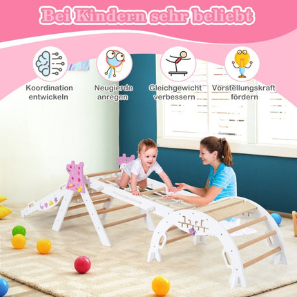 Dětská lezecká sada 4 ks se skluzavkou a obloukem – bílá