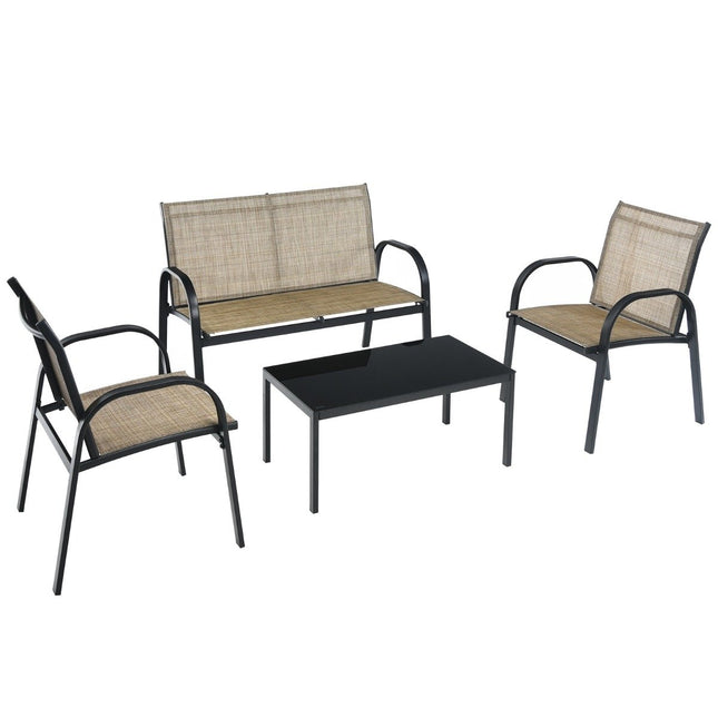 4-delige tuinmeubelset met bank, stoelen en tafel