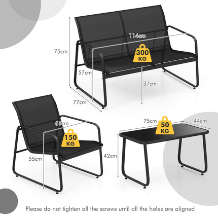 Venkovní lounge sestava 4 ks, 2 křesla, dvojkřeslo, skleněný stolek