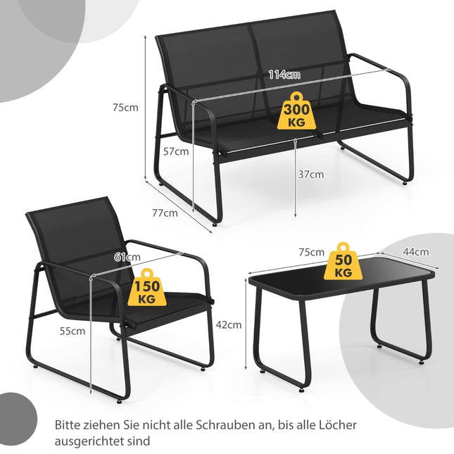 4-delige terrasset met glazen salontafel