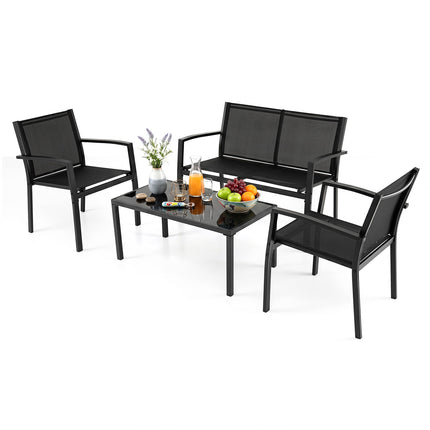 4-Piece Patio Furniture Set with Glass Table & Metal Frame