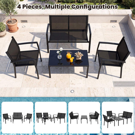 4-Piece Patio Furniture Set with Glass Table & Metal Frame