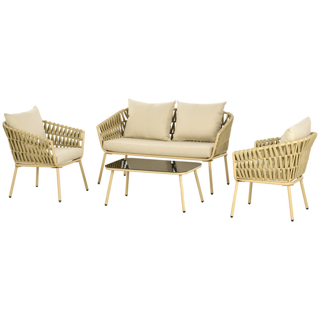 Rattan garden set - sofa, armchairs, table, cushions