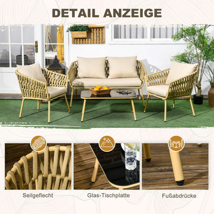Ratanový zahradní set - pohovka, křesla, stůl, polštáře
