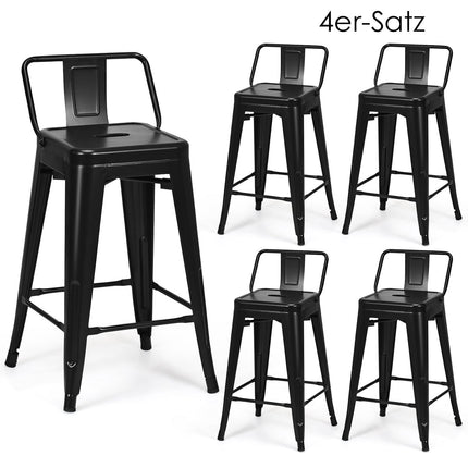 4 stohovatelné kovové barové židle, výška sedu 62 cm