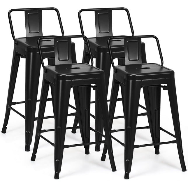 4 stohovatelné kovové barové židle, výška sedu 62 cm
