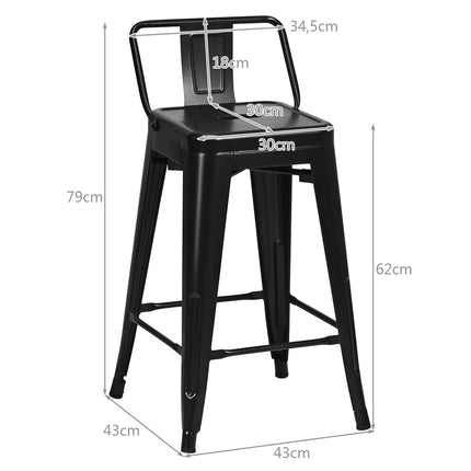 4 stohovatelné kovové barové židle, výška sedu 62 cm