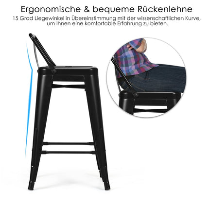 4 stohovatelné kovové barové židle, výška sedu 62 cm