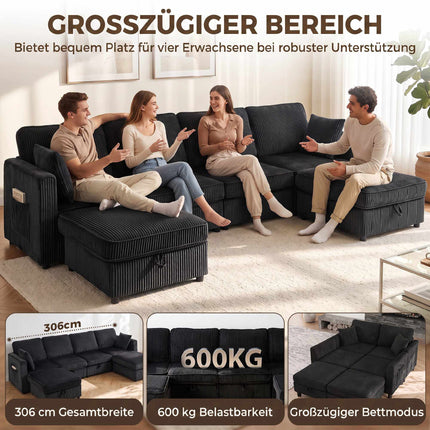 4-Seater U-Shaped Corduroy Sofa with Storage Ottoman
