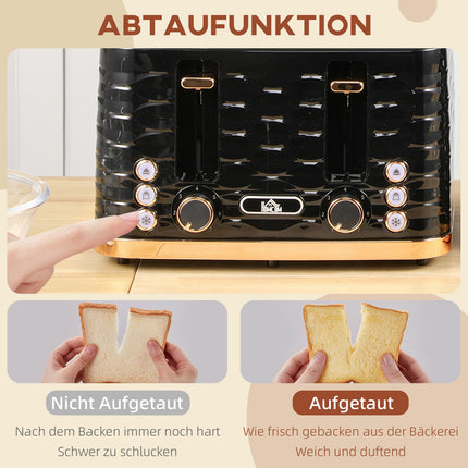 Topinkovač na 4 plátky, vlnitý design, multifunkční, černý