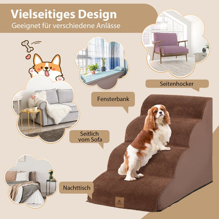 4-Step Foam Dog Ramp, Non-Slip, 72x41x51 cm, Brown