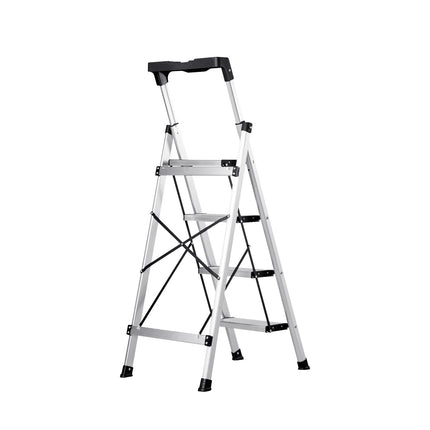 4-Step Folding Aluminum Ladder, 150 kg, Anti-Slip Steps