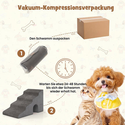 4-Step Grey Pet Stairs, 43 cm High, Washable Cover