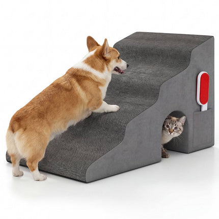 4-Step Grey Pet Stairs, 43 cm High, Washable Cover
