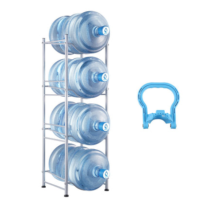 4-Tier 5-Gallon Water Jug Rack, Holds 4 Bottles, Silver