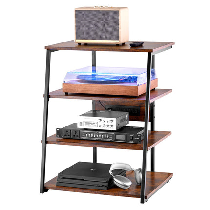 4-Tier AV Media Stand, Corner, Power Strip, LED Lights