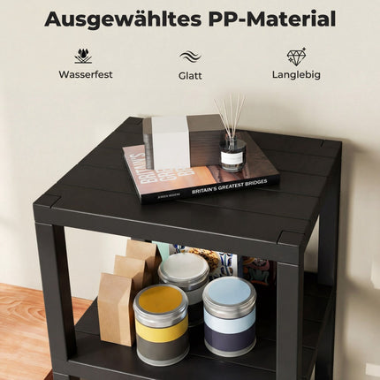 4patrový černý plastový regál do koupelny a kuchyně