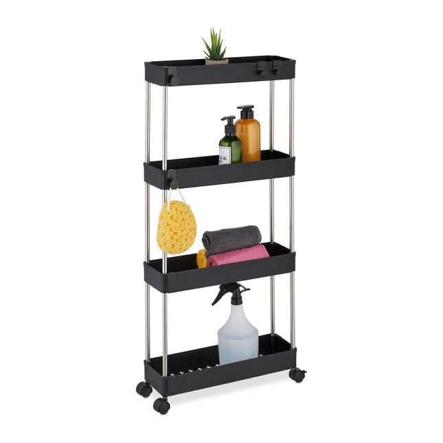 4-Tier Black Trolley for Kitchen or Bathroom Storage