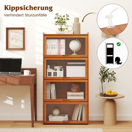 4 Tier Bookcase with Acrylic Doors Bamboo Display Cabinet 69 x 34 x 140 cm Brown