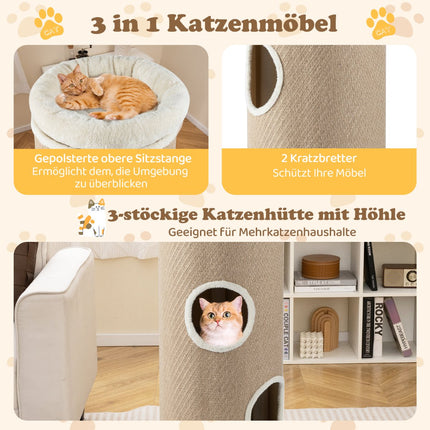 4patrový kočičí domek s vyjímatelným plyšovým pelíškem, hnědý