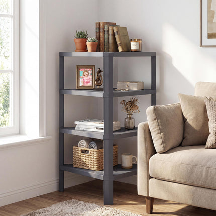 4-Tier Corner Bookshelf with Open Slatted Shelves, Grey