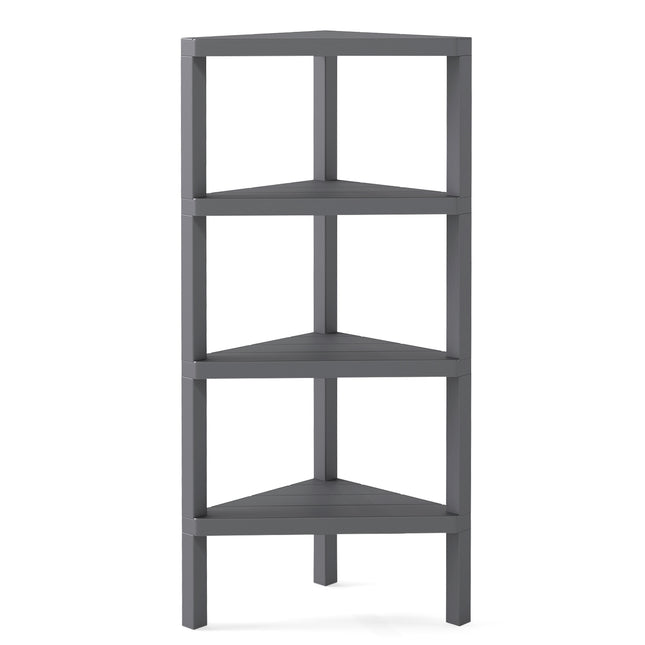 4-Tier Corner Bookshelf with Open Slatted Shelves, Grey