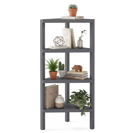 4-Tier Corner Bookshelf with Open Slatted Shelves, Grey