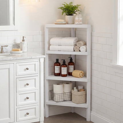 4-Tier Corner Bookshelf with Open Slatted Shelves, White