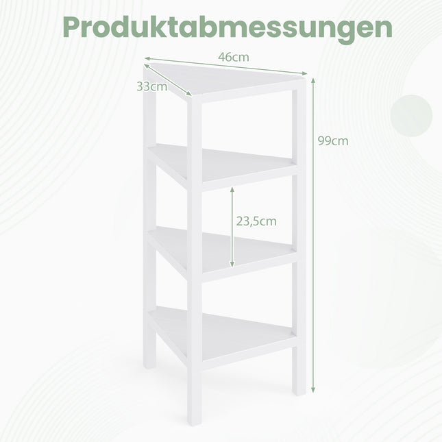 4-Tier Corner Bookshelf with Open Slatted Shelves, White