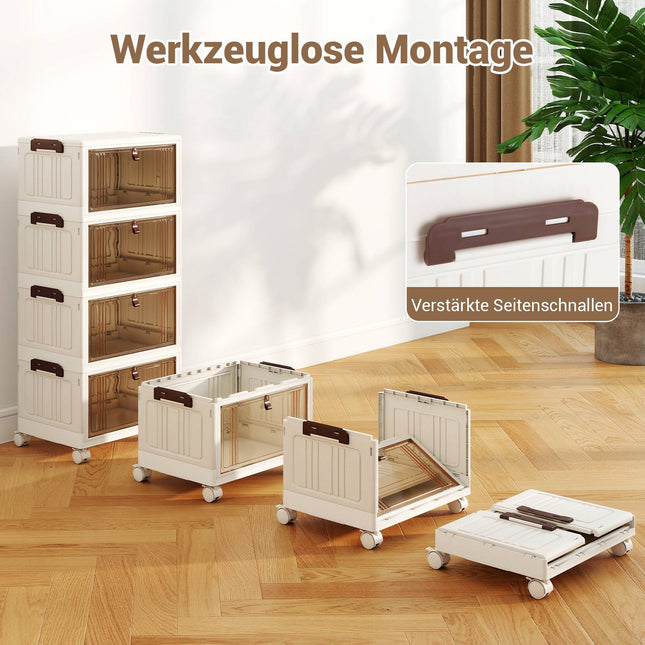 4-stöckige, faltbare Schuhaufbewahrungsbox mit Rollen, Weiß