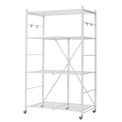 4-Tier Folding Metal Shelving Unit With Wheels, 36x21x60