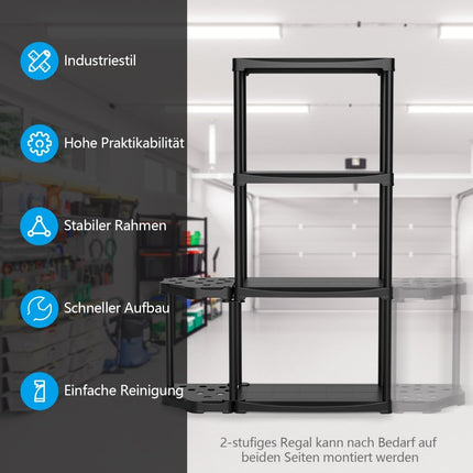 4-stöckiges Garagenregal mit Werkzeugorganizer, Schwarz, 80 kg Tragkraft