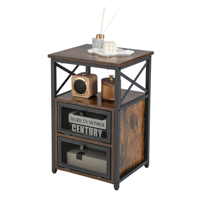 Industriële bijzettafel met 4 lagen en 2 uitklapbare lades, 60,5 x 40 x 35 cm