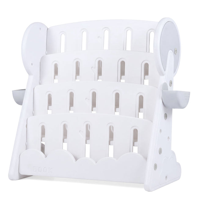 4-Tier Kids Bookshelf with Storage Boxes, Reversible Shelf