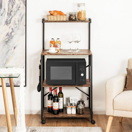 4patrový kuchyňský regál s kolečky a háčky