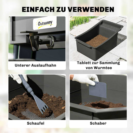 4patrový kuchyňský koš na bioodpad – tmavě šedá, plast, 39x39x51.5 cm