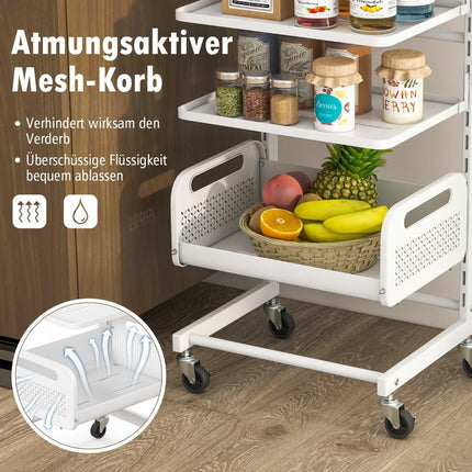 Rollwagen aus Metall mit 4 Ablagen und verstellbaren Regalböden, Weiß