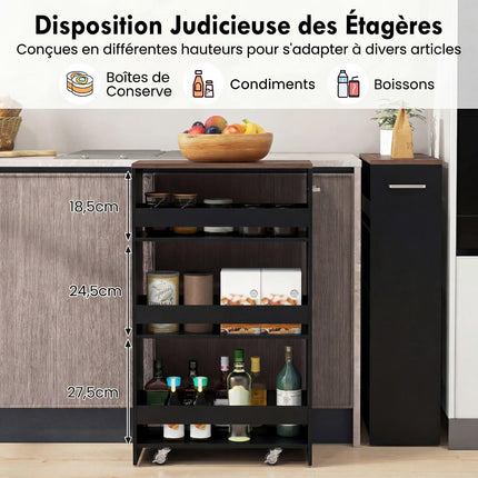 4-Tier Narrow Rolling Storage Cart, 20 cm, Black