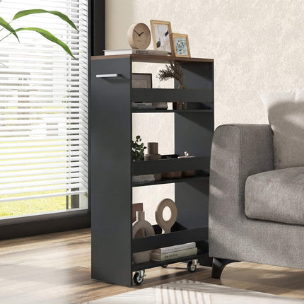4-Tier Narrow Rolling Storage Cart, 20 cm, Black