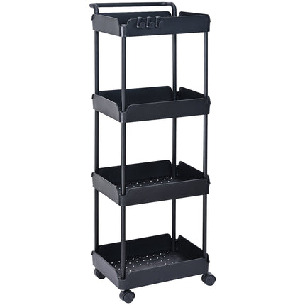 4-Tier Rolling Utility Cart, Lockable Wheels, Black