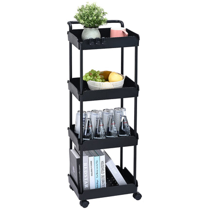 4-Tier Rolling Utility Cart, Lockable Wheels, Black