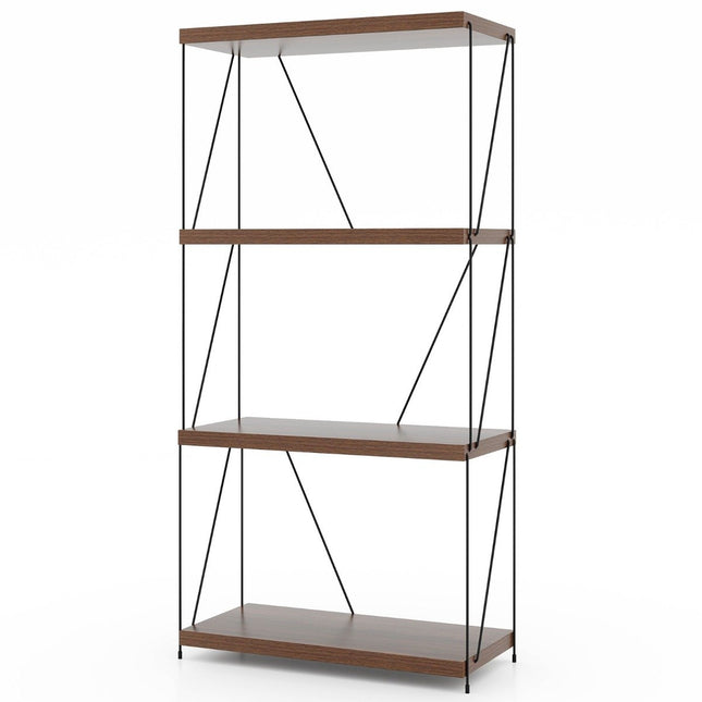 4patrový stojací regál s kovovým rámem industriální knihovna úložný regál 60 x 29.5 x 105 cm