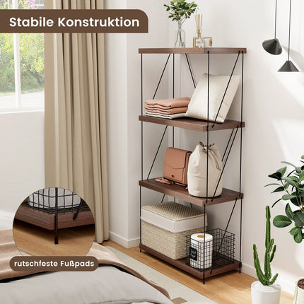 4patrový stojací regál s kovovým rámem industriální knihovna úložný regál 60 x 29.5 x 105 cm