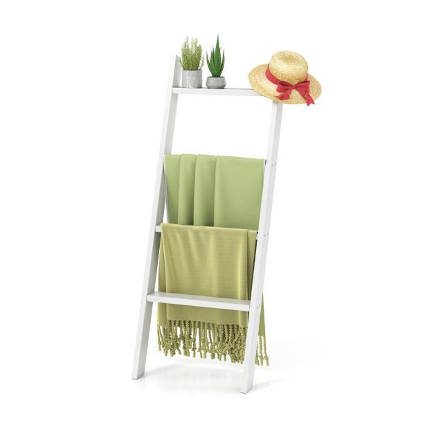 4-laags wandrek in laddervorm, grenenhout, wit, 50x137 cm