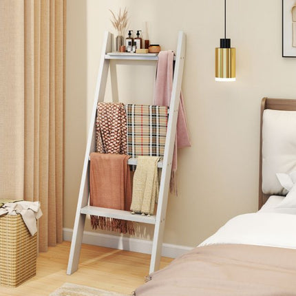 4-Tier Wall Ladder Shelf, Pine Wood, White 50x137 cm