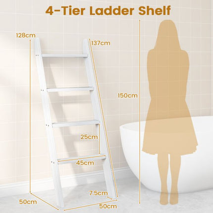 4-Tier Wall Ladder Shelf, Pine Wood, White 50x137 cm