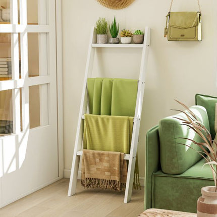 4-Tier Wall Ladder Shelf, Pine Wood, White 50x137 cm